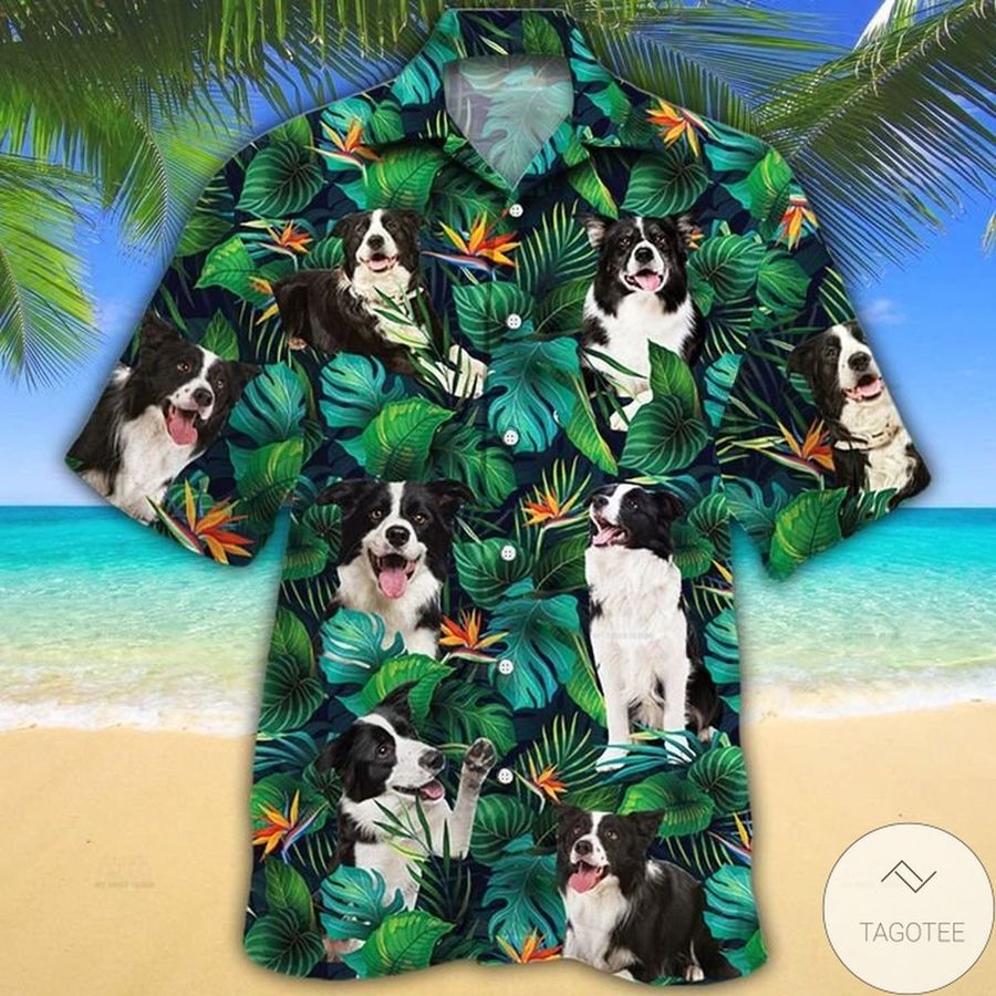 Border Collie Dog Lovers Tropical Leaves Hawaiian Shirt