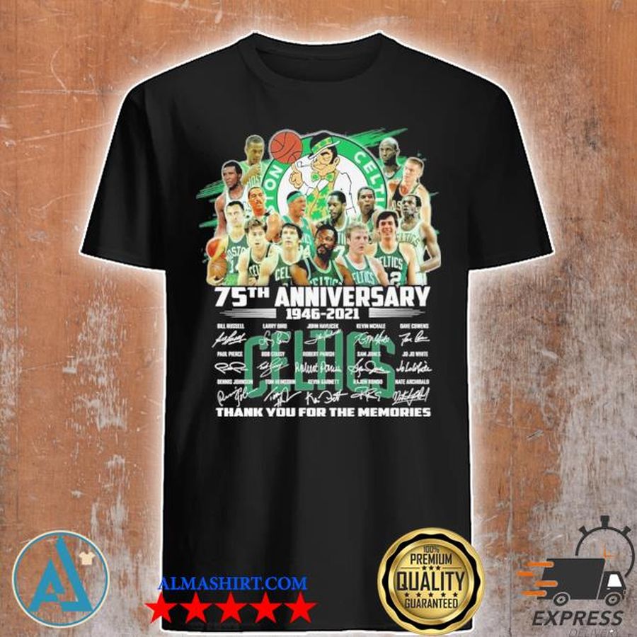 Boston Celtics 75th anniversary 1946 2021 signatures thank you for the memories shirt