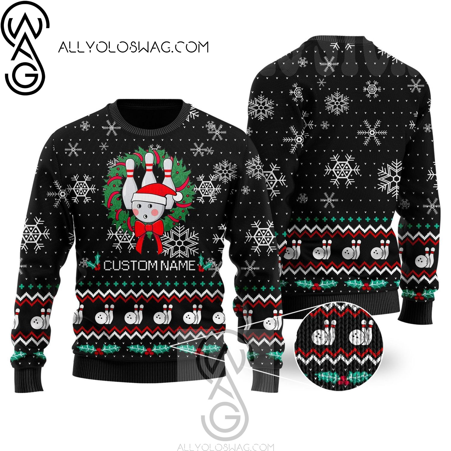 Bowling Christmas Snowflakes Holiday Party Ugly Christmas Sweater