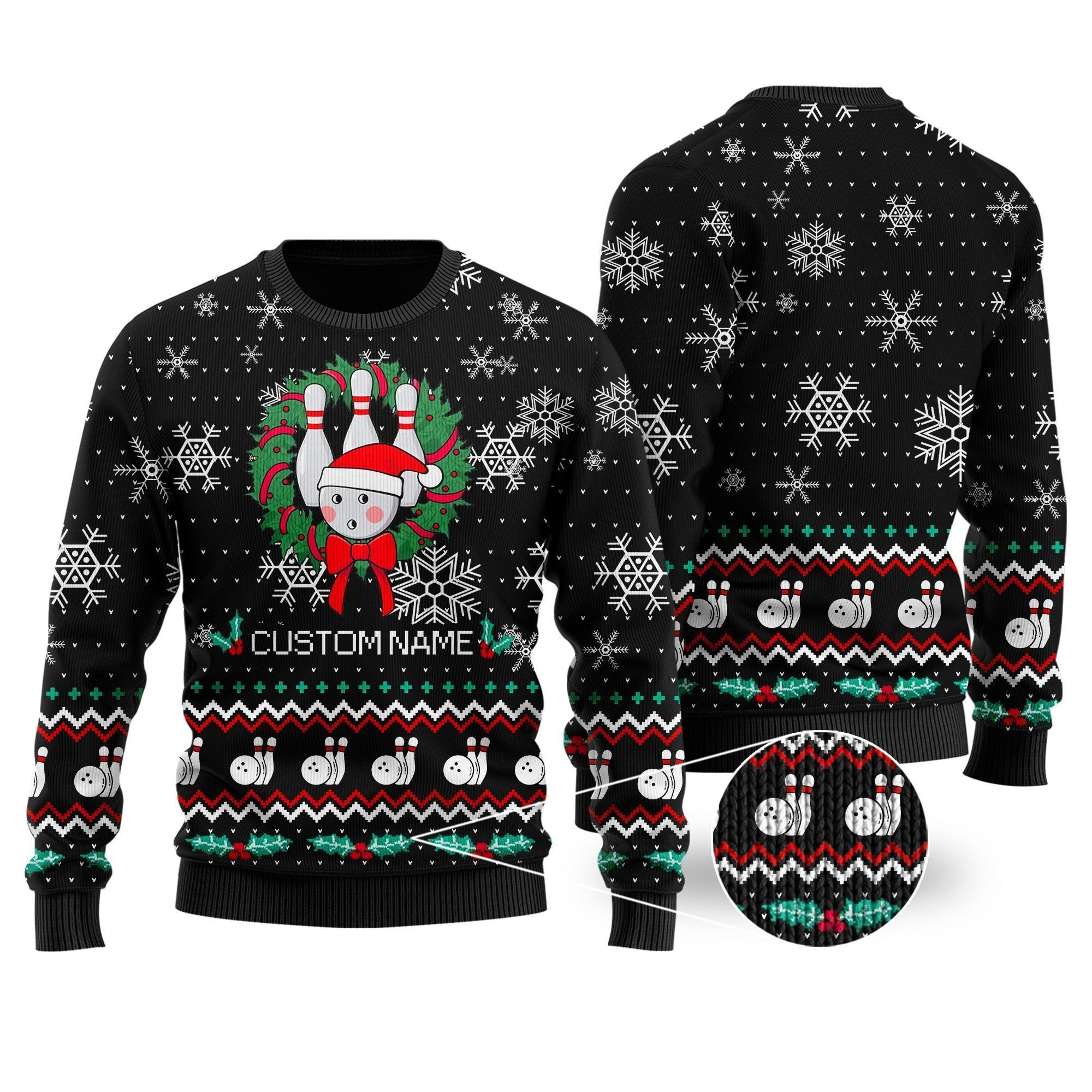 Bowling Christmas Snowflakes Image Noel Pattern Ugly Sweater