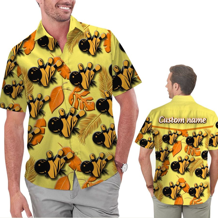 Bowling Custom Name Men Hawaiian Tropical Floral Beach Button Up Shirt For Bowlers And Sport Lovers On Summer Vacation
