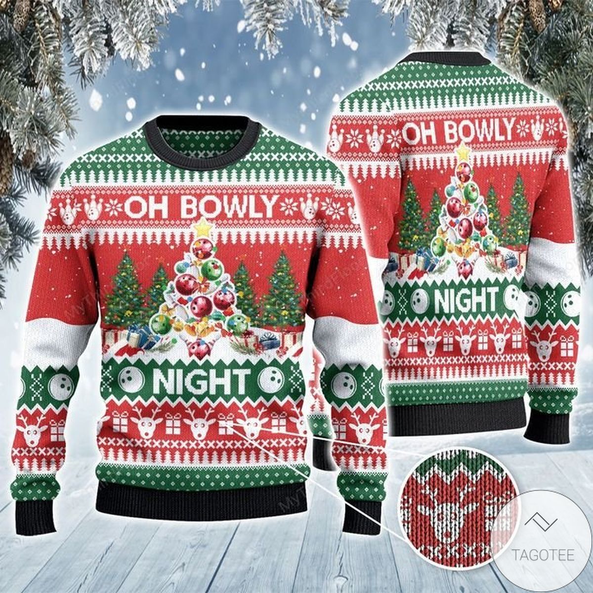 Bowling Oh Holy Night Christmas Tree Ugly Sweater