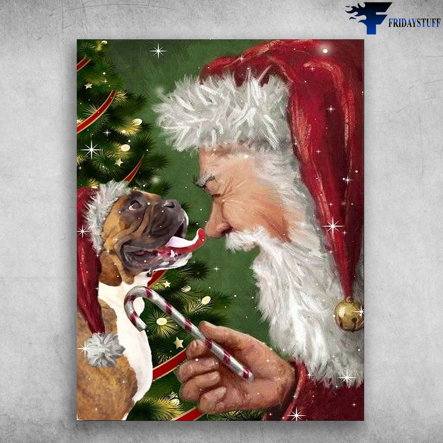 Boxer Dog, Santa And Dog, Christmas Poster Poster Home Decor Poster Canvas