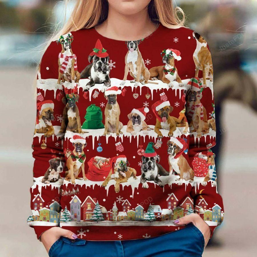 Boxer Snow Christmas Ugly Christmas Sweater All Over Print Sweatshirt