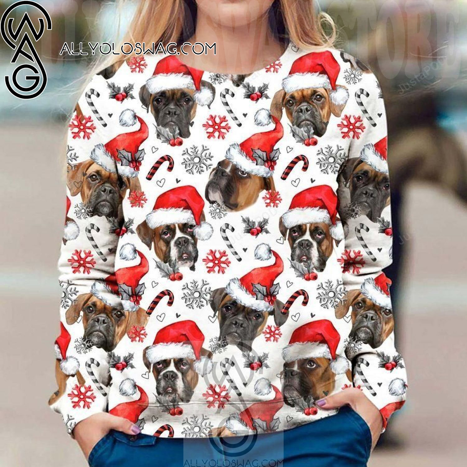 Boxer Xmas Decor Holiday Party Ugly Christmas Sweater