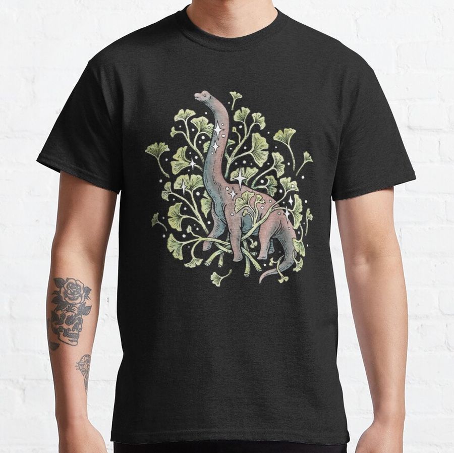 Brachio Ginkgo  Calm Color Palette  Dinosaur Botanical Art Classic T-Shirt