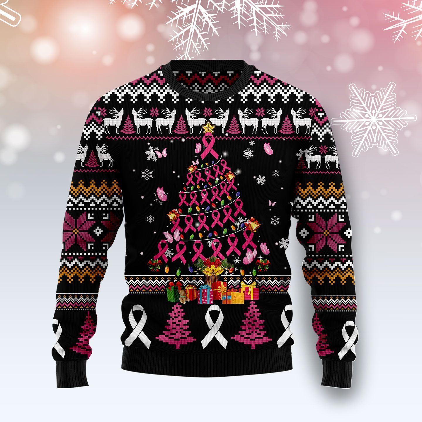 Breast Cancer Awareness Christmas Tree Ugly Sweater
