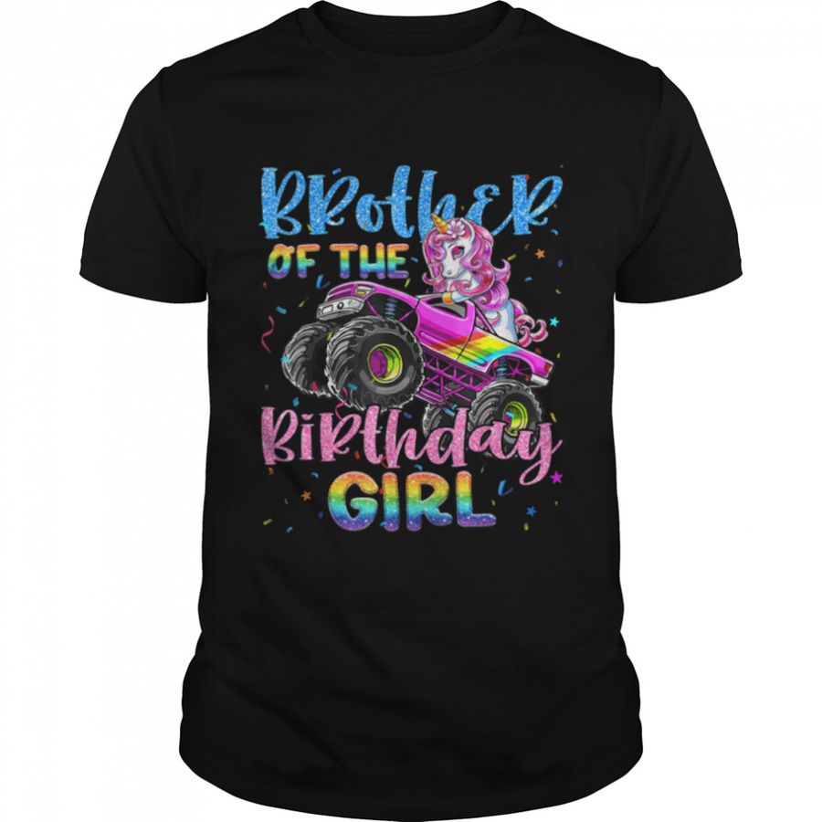 Brother Of The Birthday Girl Racing Unicorn Monster Truck T-Shirt B0B7JF1FYK