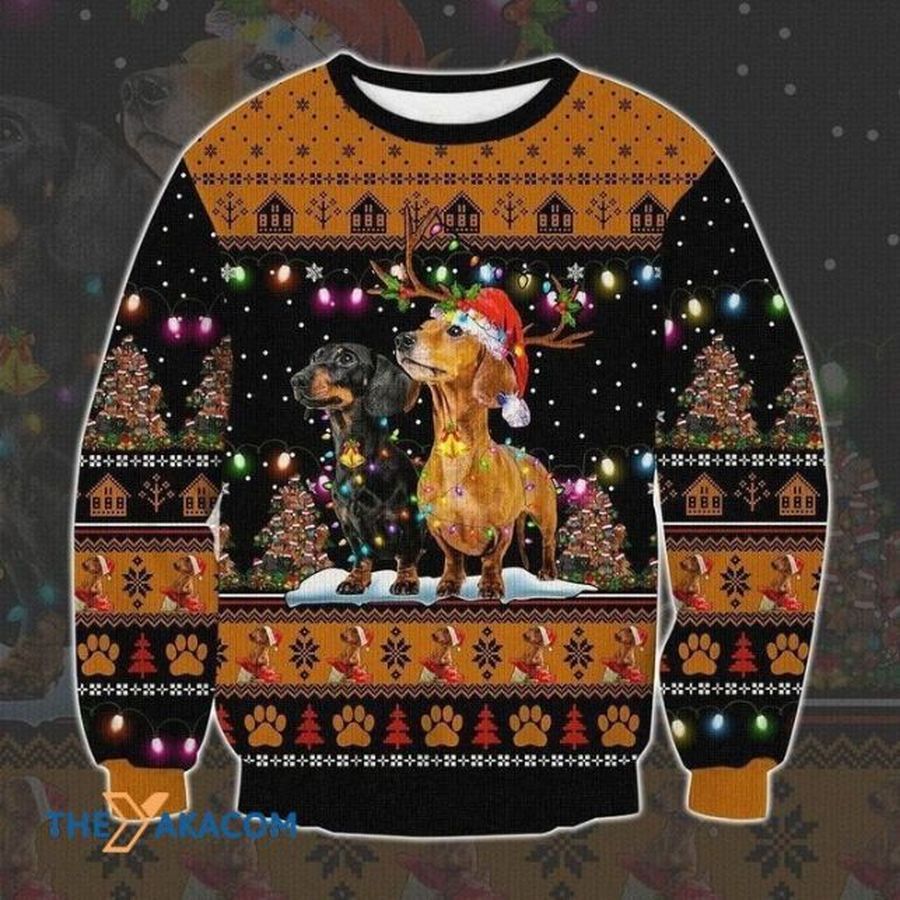 Brown Dachshund Christmas Ugly 3D Sweater