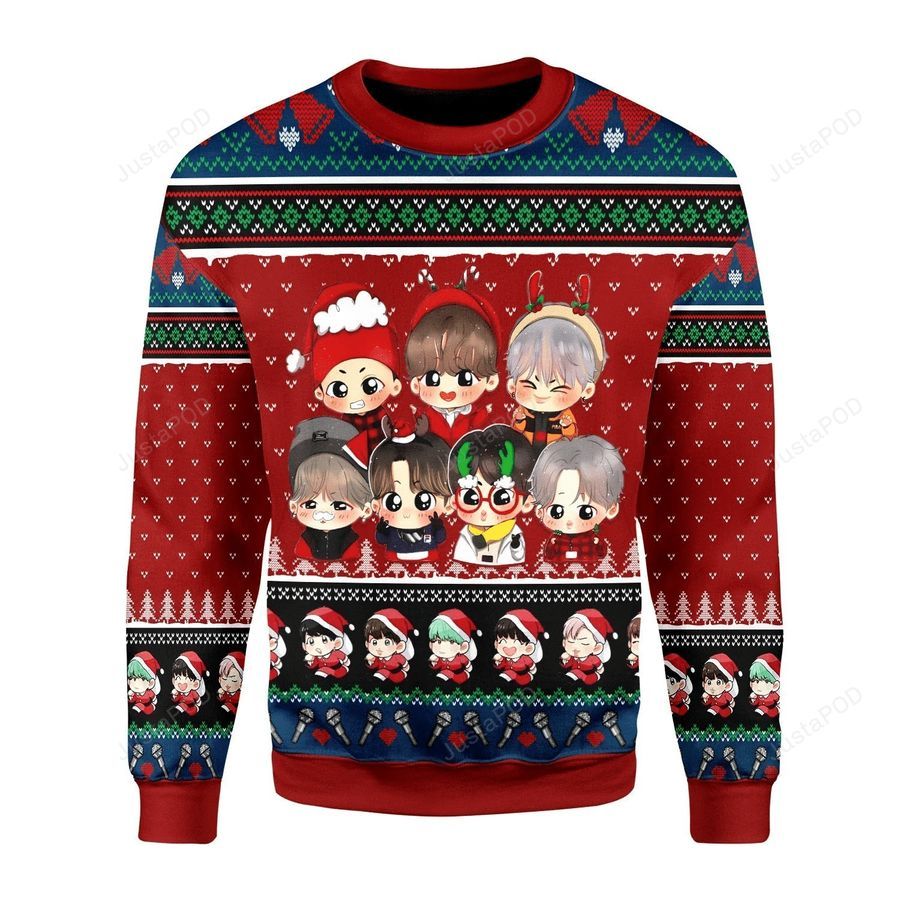 Bts Band Ugly Christmas Sweater All Over Print Sweatshirt Ugly
