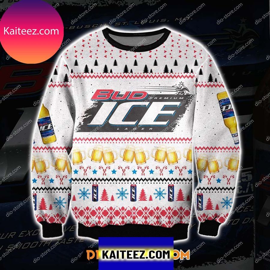 Bud Ice Lager Beer Knitting Pattern Christmas Ugly  Sweater