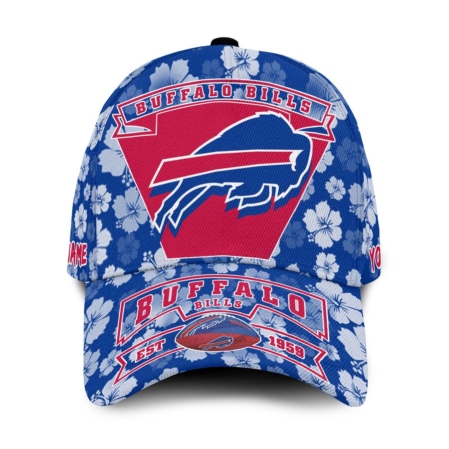 Buffalo Bills Nfl Hibiscus Flowers Hawaiian Custom Name Classic Baseball Cap Hat Gifts For Men Dad Fans