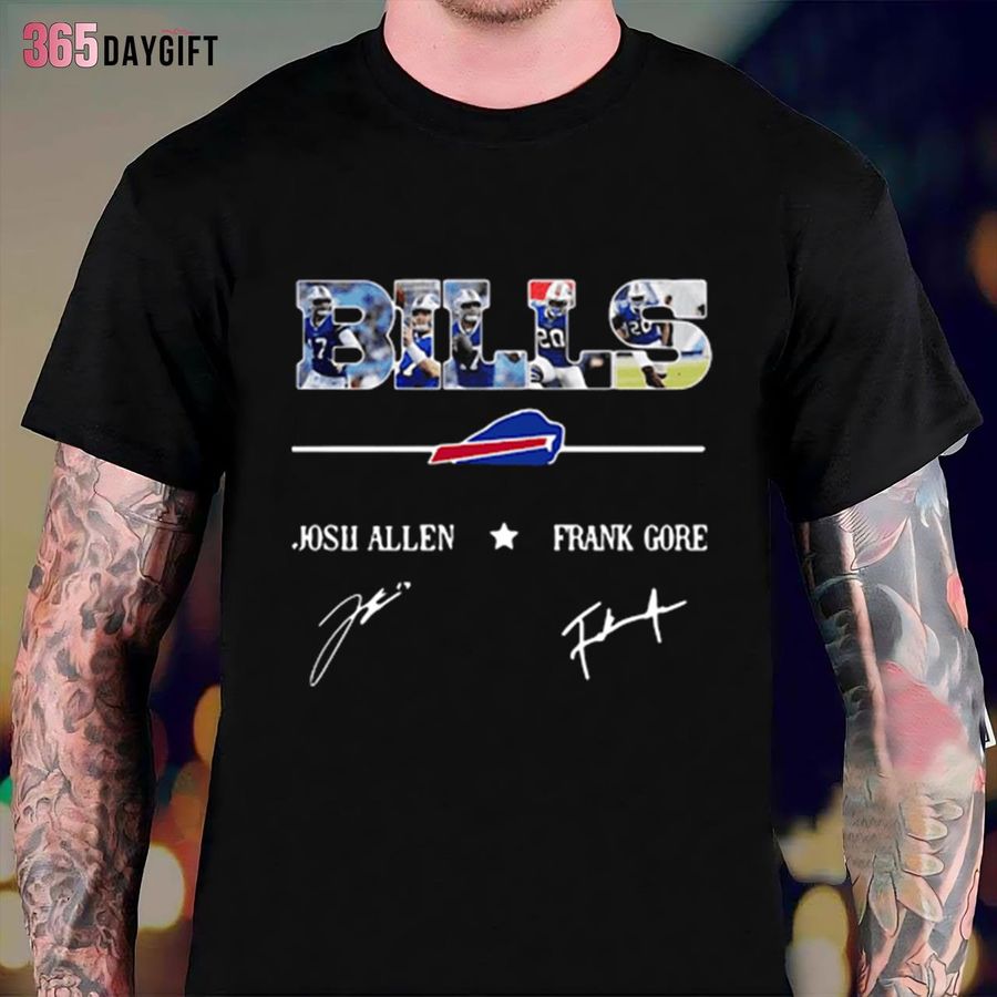Buffalo Bills Signatures Frank Gore Josh Allen T-Shirt
