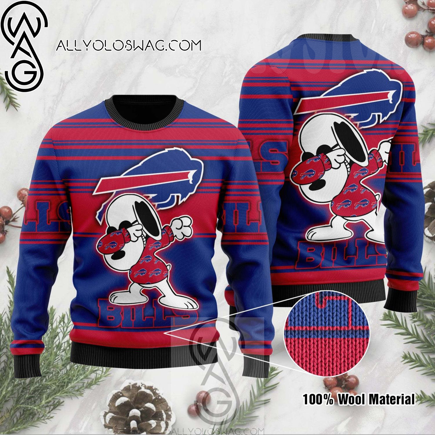 Buffalo Bills Snoopy Dabbing Holiday Party Ugly Christmas Sweater