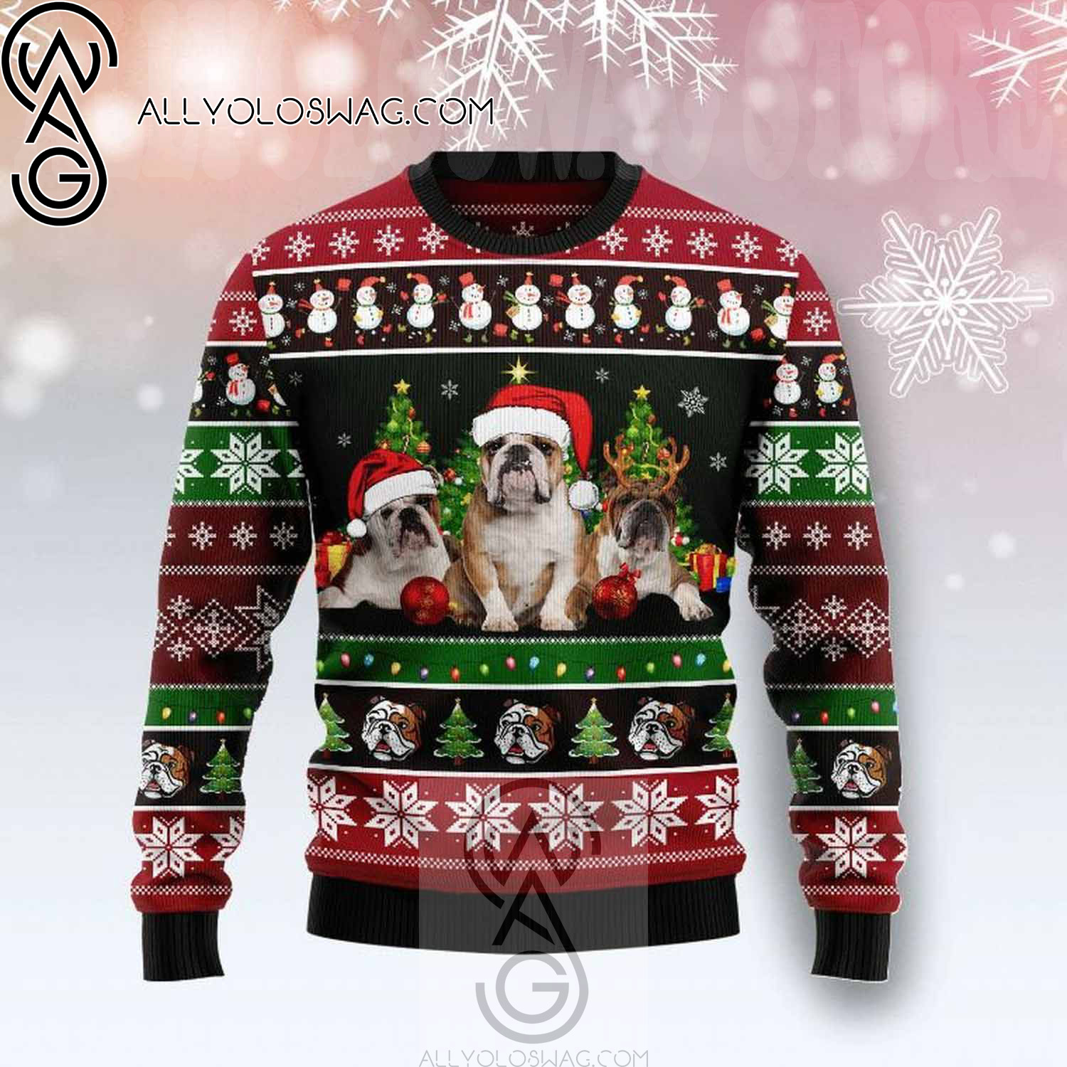 Bulldog Group Full Printing Ugly Christmas Sweater