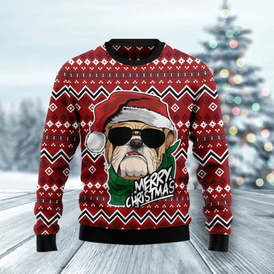 Bulldog Merry Christmas Sweater 3D
