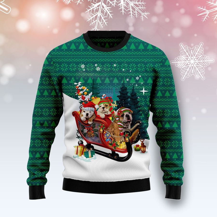 Bulldog Sleigh Ugly Christmas Sweater - 3692