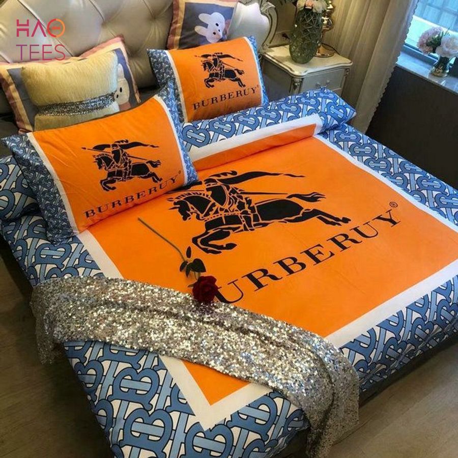 Burberry Black Logo Mix Orange Luxury Color Duvet Cover Bedding Set POD Design