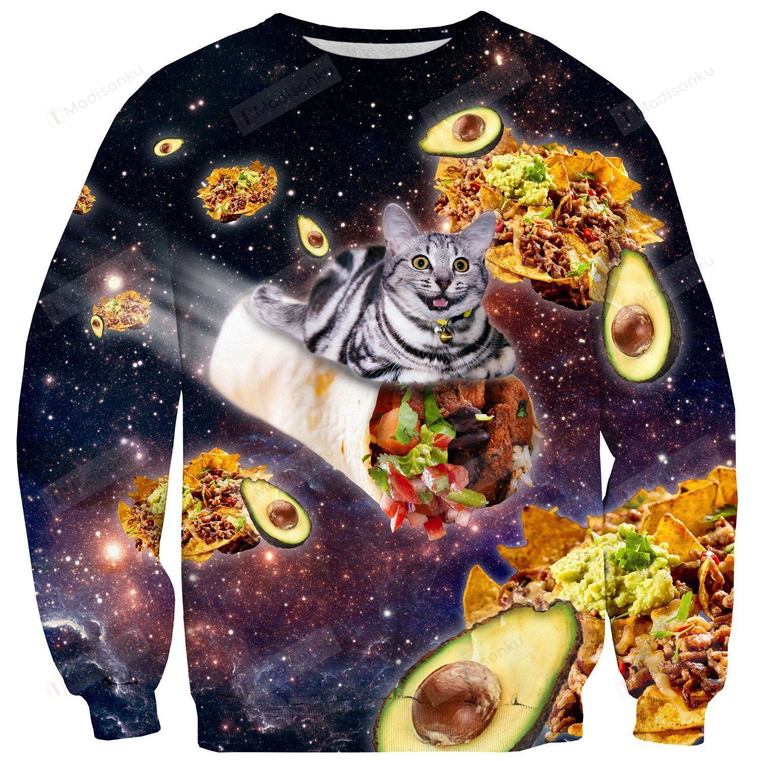 Burrito Cat Ugly Christmas Sweater, All Over Print Sweatshirt