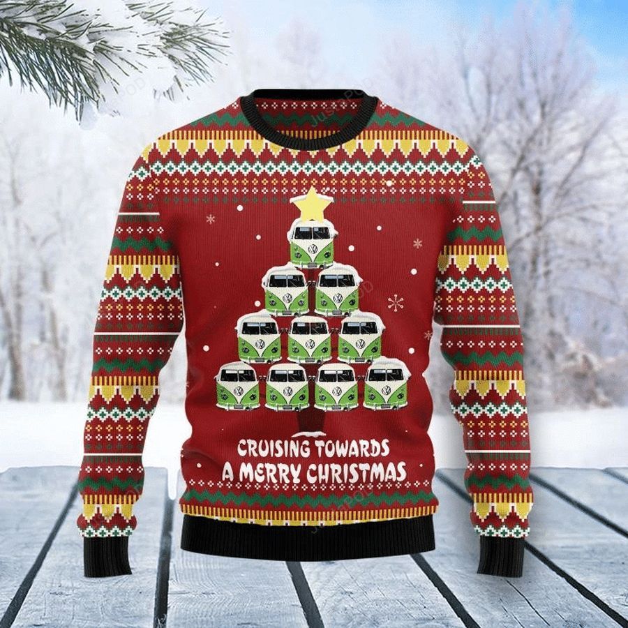 Bus Cruising Towards A Merry Christmas Ugly Christmas Sweater All