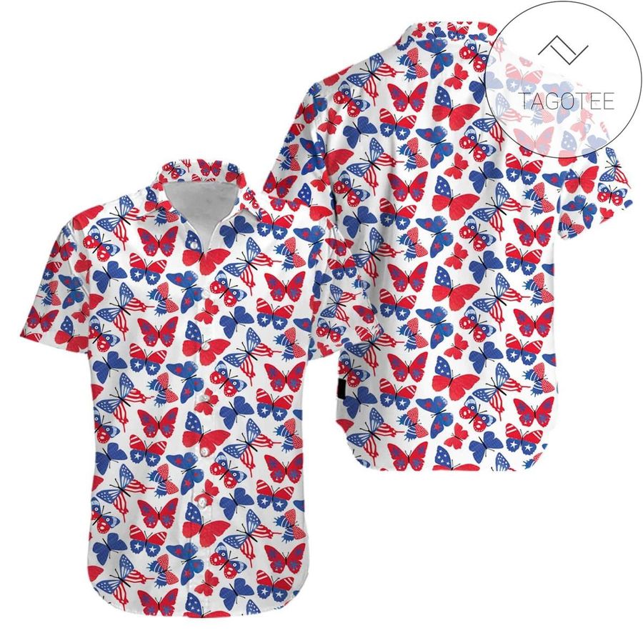 Butterfly American Flag Aloha Authentic Hawaiian Shirt 2022s V