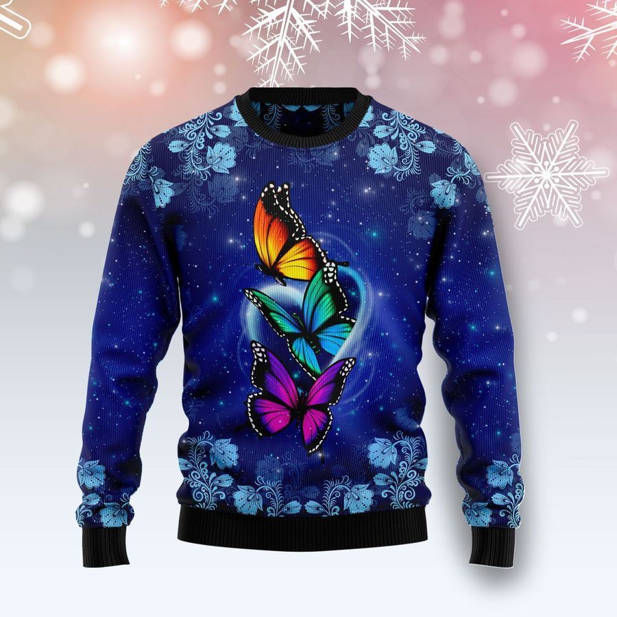 Butterfly Galaxy Ugly Christmas Sweater All Over Print Sweatshirt Ugly