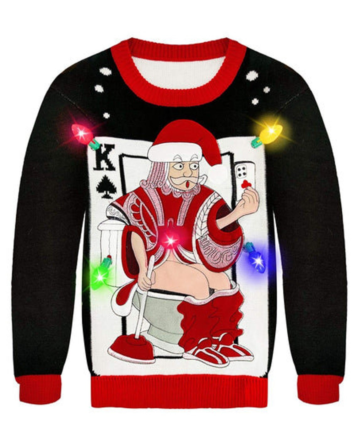Camlinbo Light Up Mens Santa Poker Knit New Year Eve Holiday Sweater Ugly Sweater