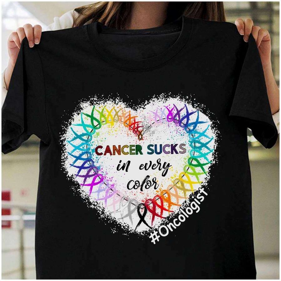 Cancer sucks in every color – Cancer awareness T-shirt, colorful cancer ribbon