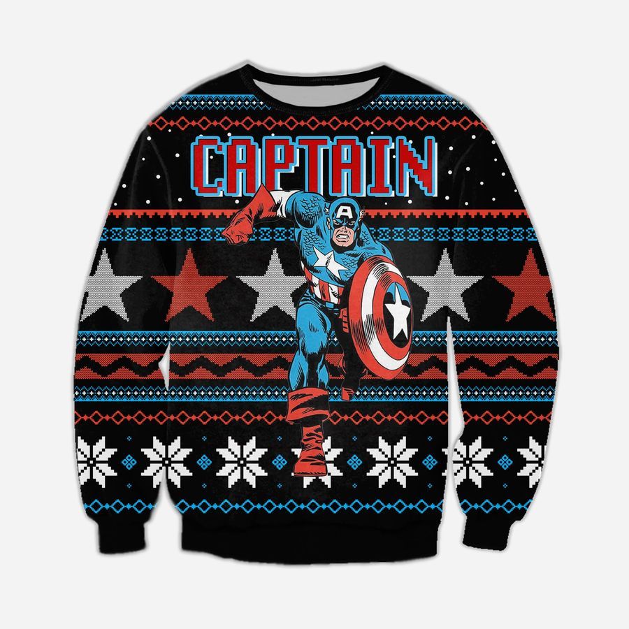 Captain America Knitting Pattern 3D Print Ugly Sweater Hoodie All Over Printed Cint10538, All Over Print, 3D Tshirt, Hoodie, Sweatshirt, Long Sleeve