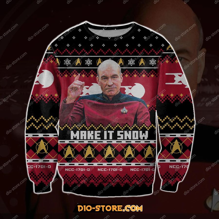 Captain Picard Star Trek 3D Print Ugly Christmas Sweater Hoodie All Over Printed Cint10120, All Over Print, 3D Tshirt, Hoodie, Sweatshirt, AOP shirt