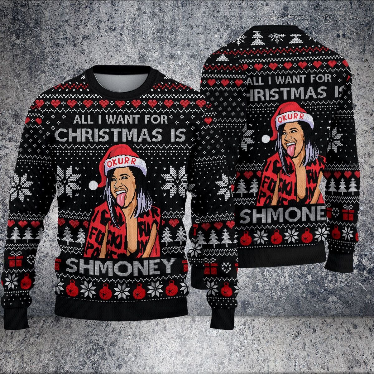 Cardi B All i want for christmas is SHMONEY sweater Ugly Sweater