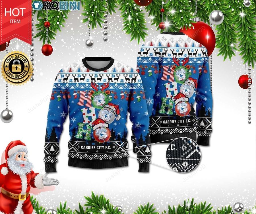 Cardiff City FC Ho Ho Ho Ugly Christmas Sweater All