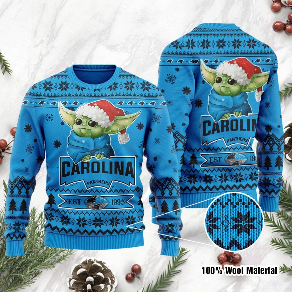 Carolina Panthers Cute Baby Yoda Grogu Holiday Party Ugly Christmas Sweater, Ugly Sweater, Christmas Sweaters, Hoodie, Sweatshirt, Sweater