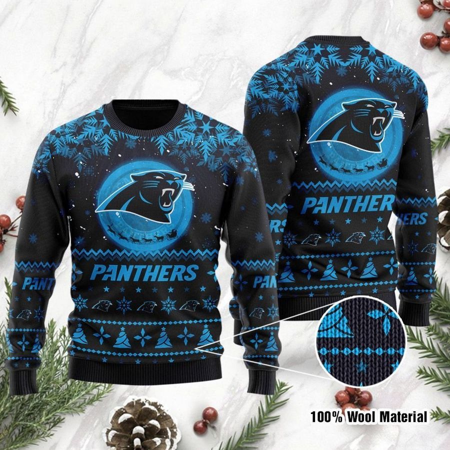 Carolina Panthers Santa Claus In The Moon Ugly Christmas Sweater