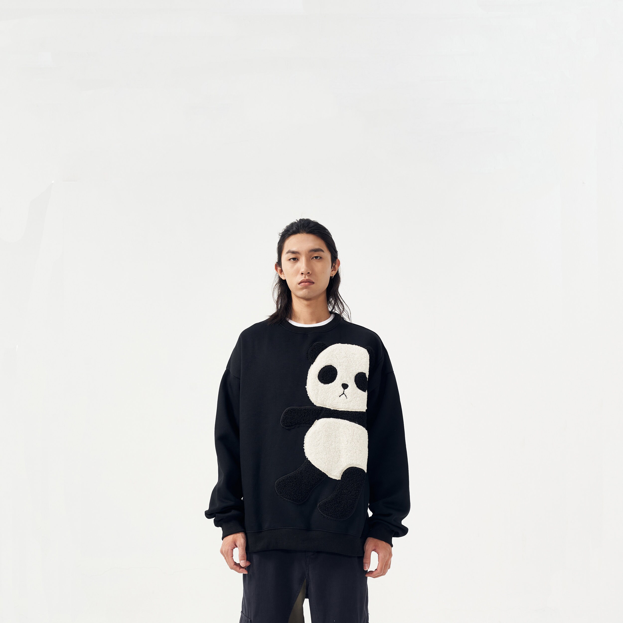 Casual Urban Unisex Long Sleeves 3D Furry Panda Graphic Crewneck Sweatshirts
