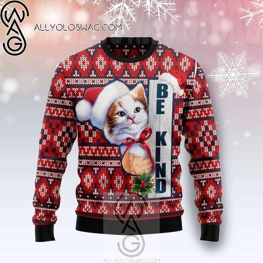Cat Be Kind Full Printing Ugly Christmas Sweater