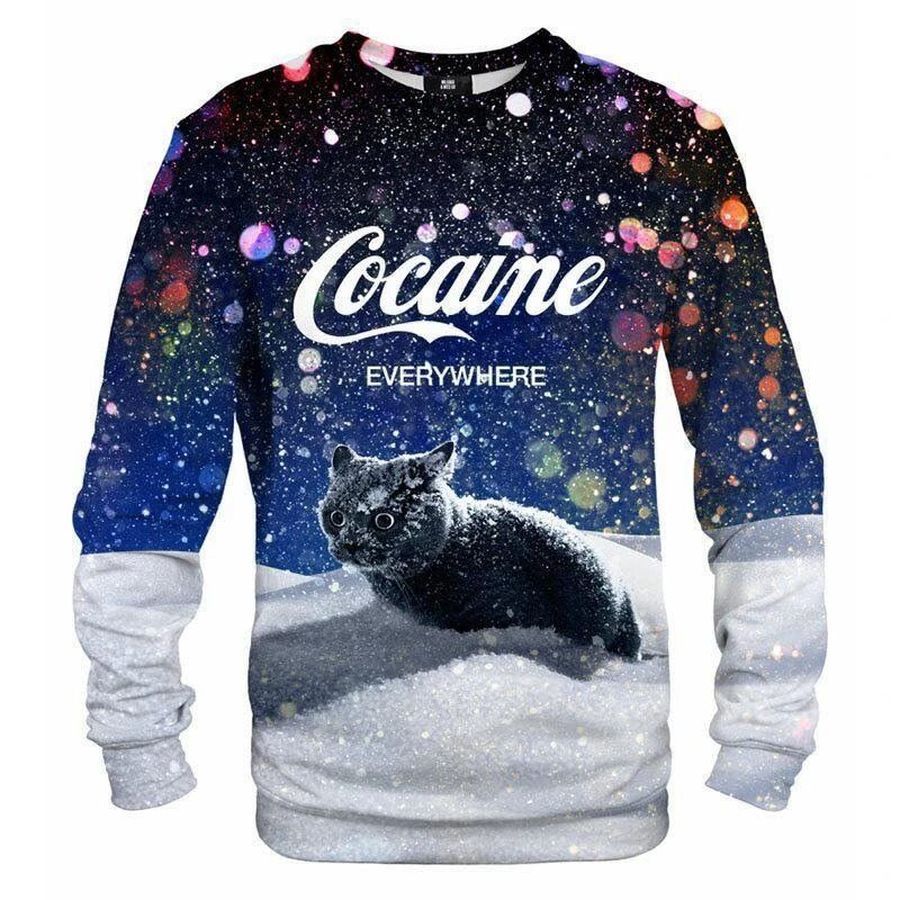 Cat Cocaine Snow Ugly Christmas Sweater All Over Print Sweatshirt