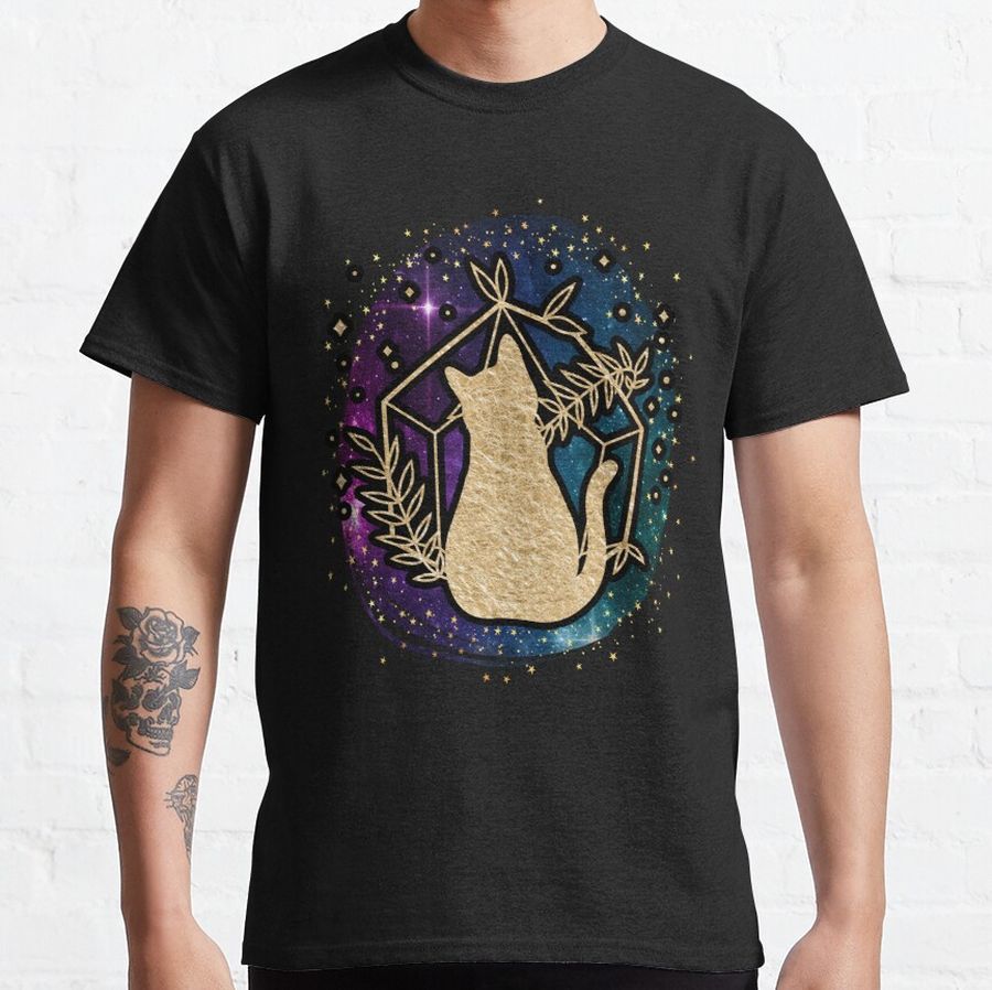 Cat Crystals Mystical Celestial Stars Classic T-Shirt
