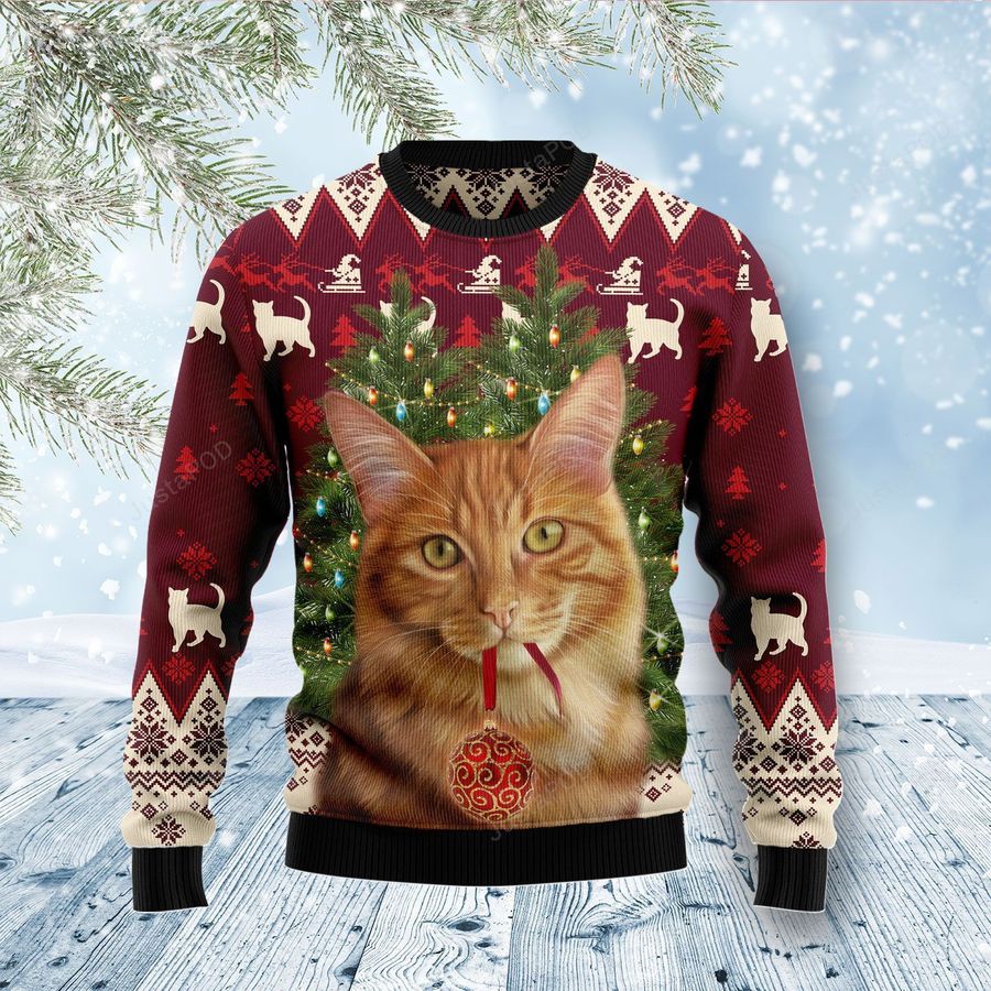 Cat Decor Pine Ugly Christmas Sweater, Ugly Sweater, Christmas Sweaters, Hoodie, Sweater