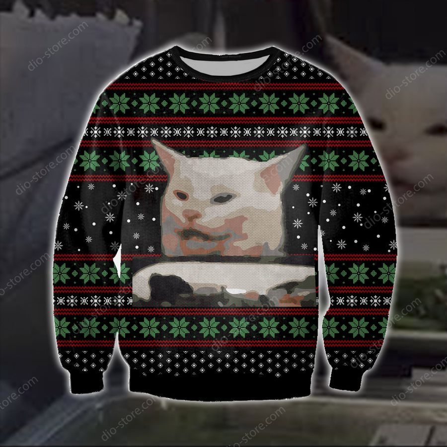 Cat Getting Yelled At Knitting Pattern 3D Print Ugly Sweater Hoodie All Over Printed Cint10522, All Over Print, 3D Tshirt, Hoodie, Sweatshirt