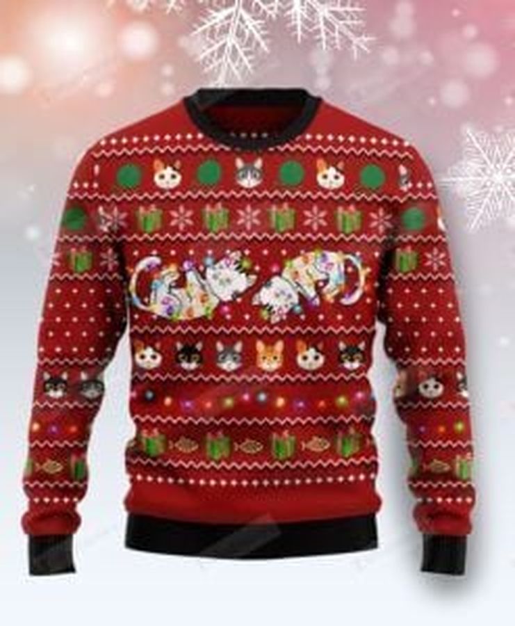 Cat Light Christmas Ugly Christmas Sweater, All Over Print Sweatshirt