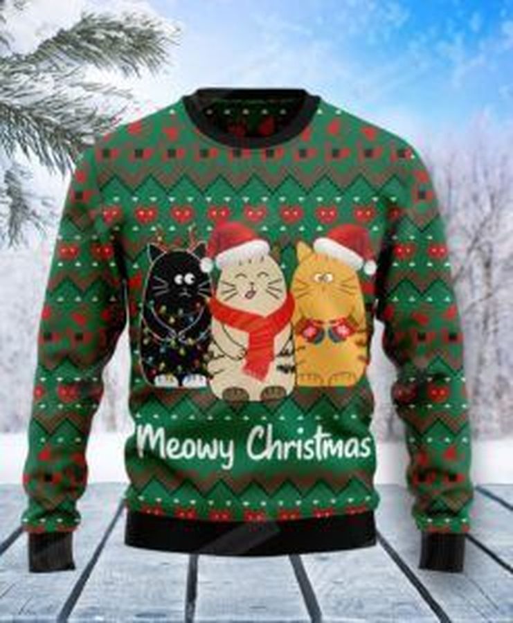 Cat Meowy Christmas Ugly Christmas Sweater, All Over Print Sweatshirt