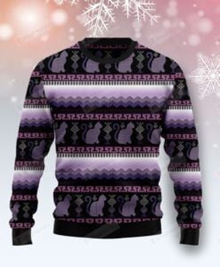 Cat Purple Pattern Ugly Christmas Sweater, All Over Print Sweatshirt