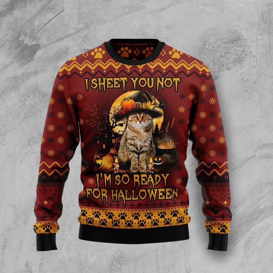 Cat Ready For Halloween Ugly Christmas Sweater All Over Print