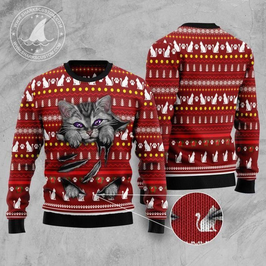 Cat Scratch Ugly Christmas Sweater - 82