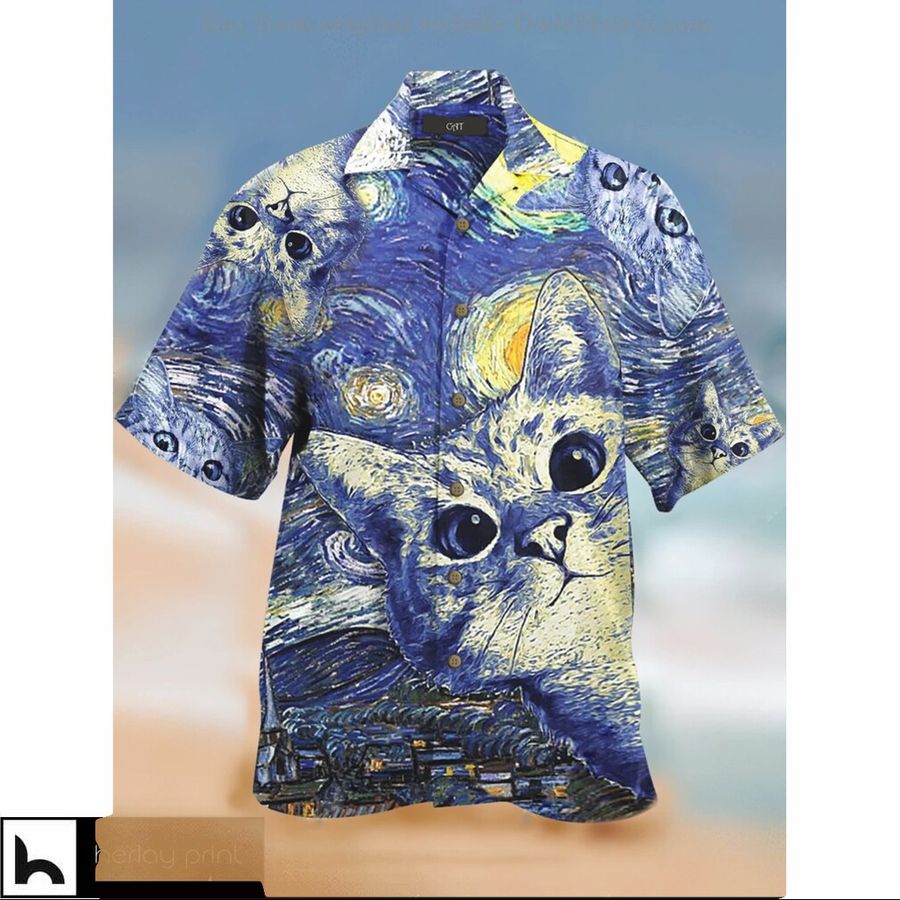 Cat Starry Night Hawaiian Shirt