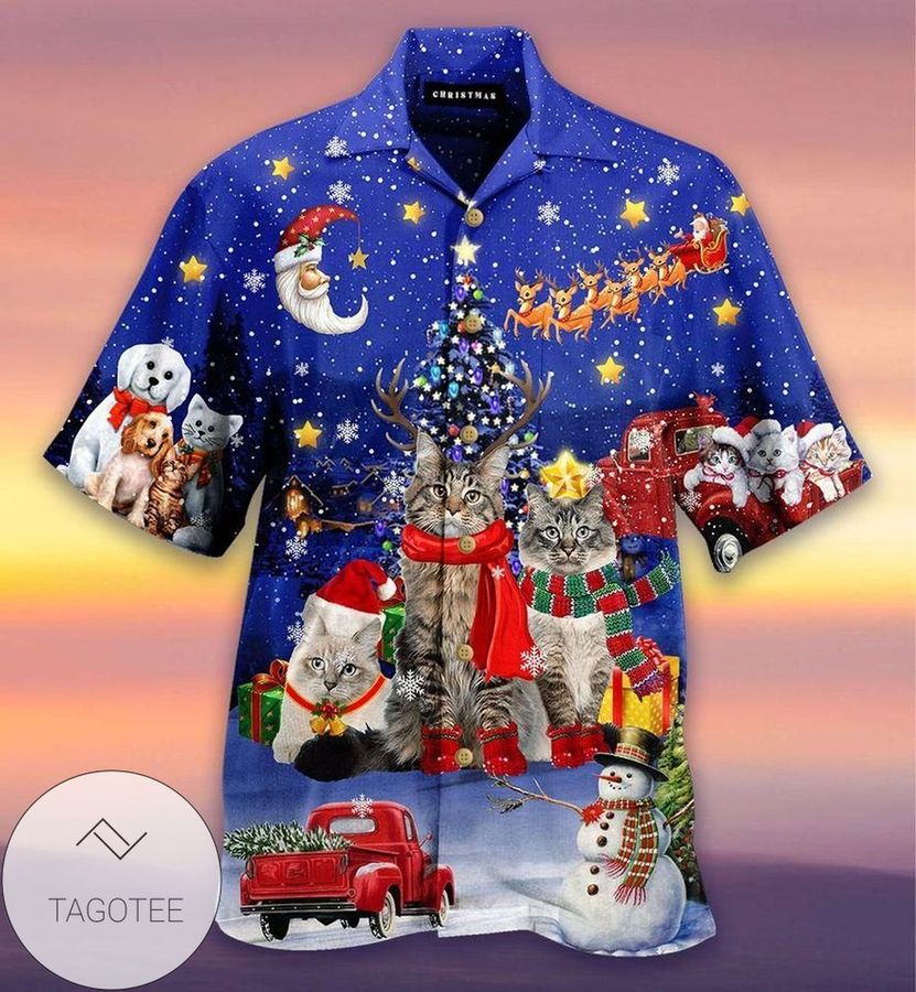Cat Under Beautiful Christmas Sky Authentic Hawaiian Shirt 2022s