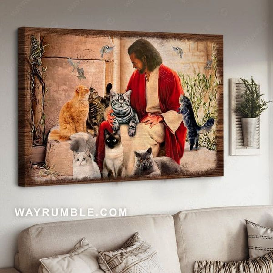 Cats heaven with God Poster Home Decor Poster Canvas