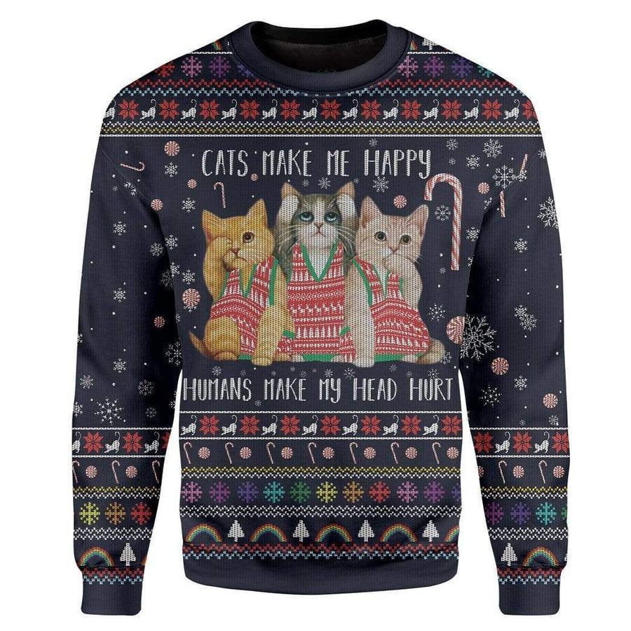 Cats Ugly Christmas Sweater All Over Print Sweatshirt Ugly Sweater
