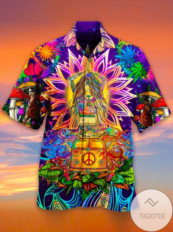 Check Out This Awesome Colorful Hippie Yoga Girl Camper Van Hawaiian Aloha Shirts